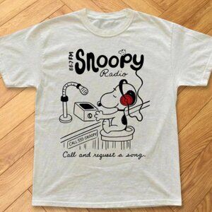 White - Snoopy Radio Cartoon Graphic T-Shirt Reprinted